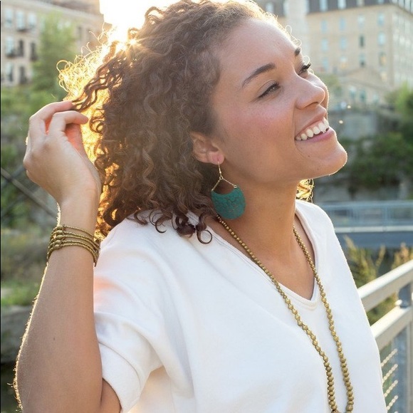 Teal Fan Earrings Fair Trade Handmade by Artisans - Picture 2 of 4